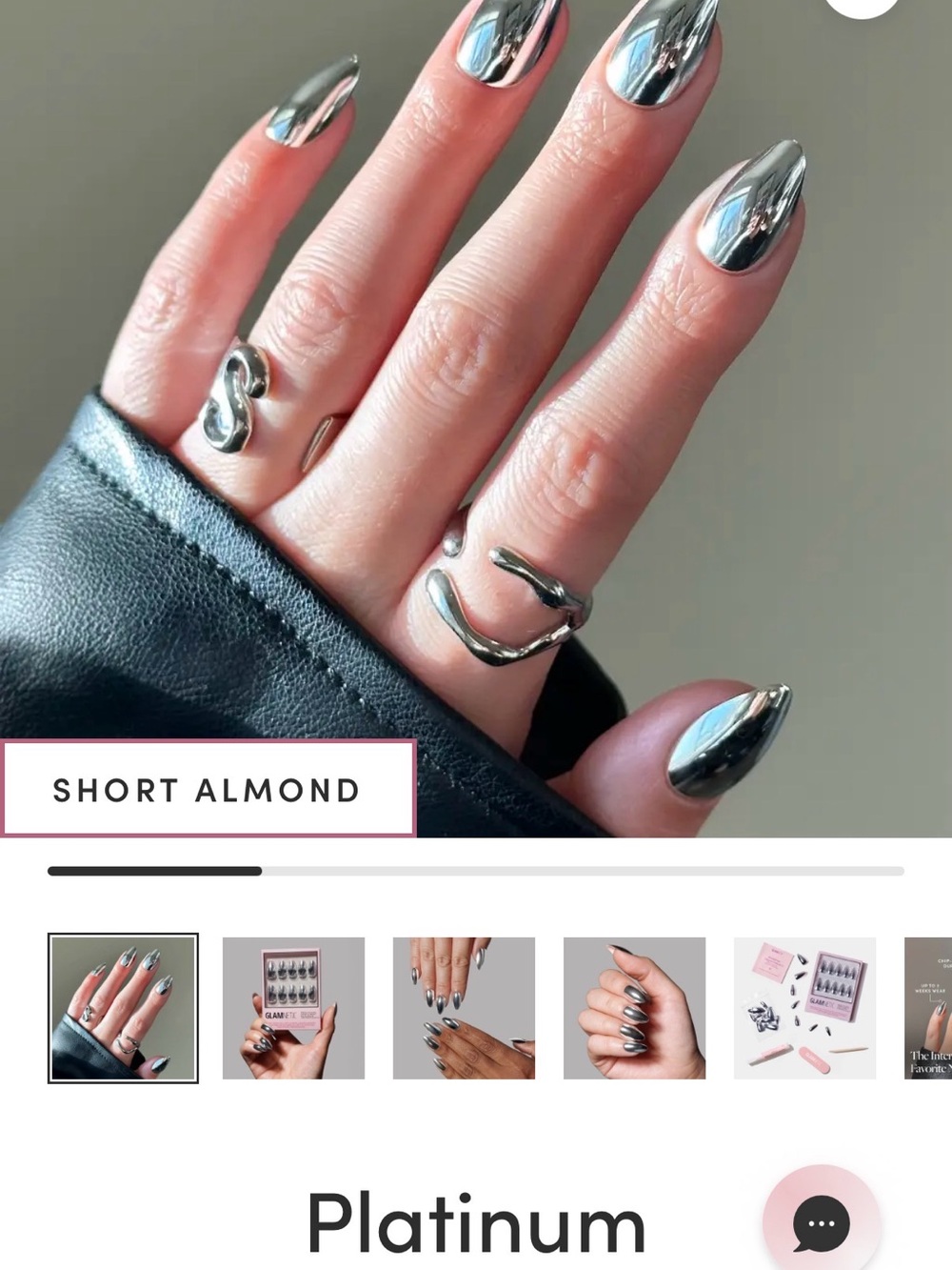 GLAMnetic Silver Short Almond Press-On Nails